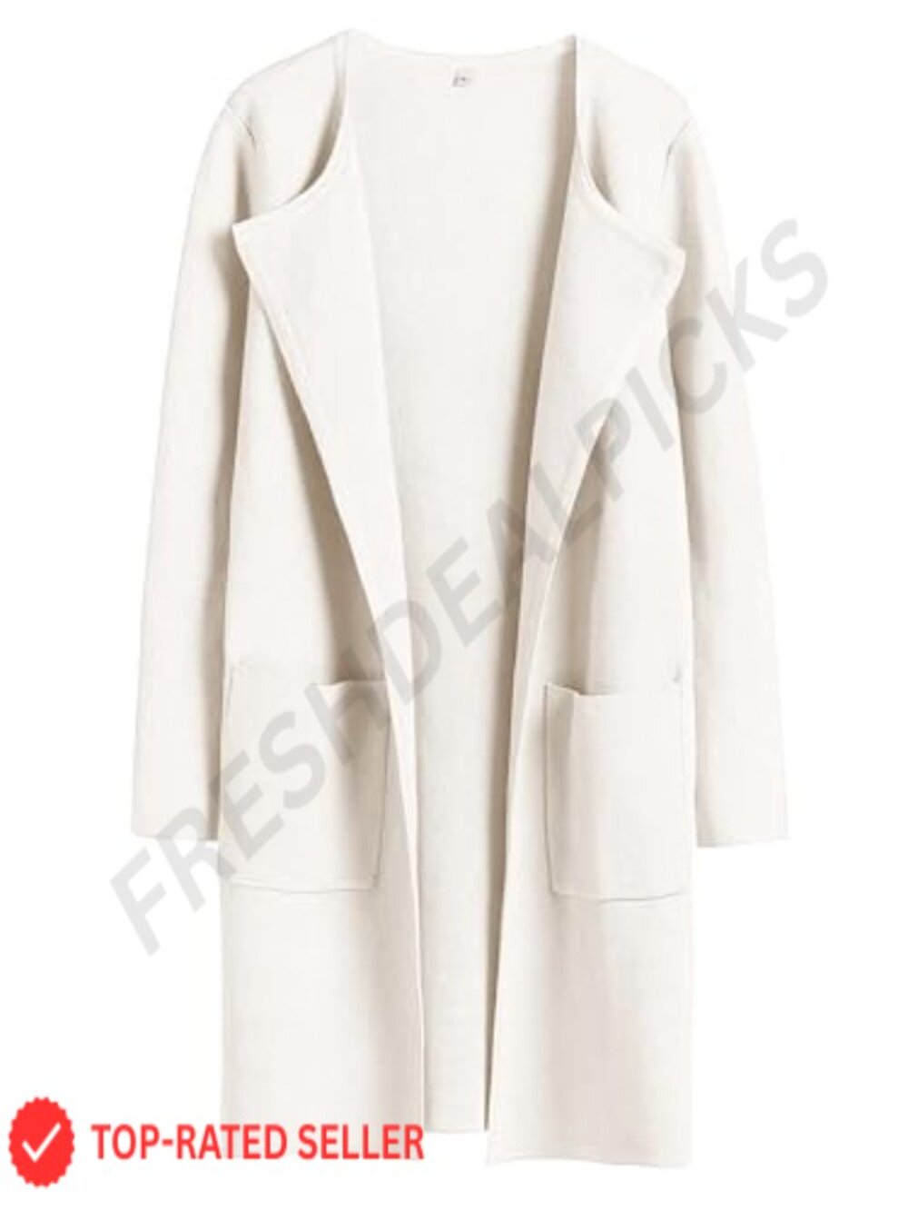 Mid-Length Cardigan Sweater Open Front Long Sleeve Patch Pockets